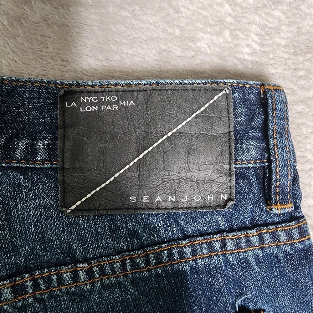 Sean John Men's Jeans 34x34 Straight 100% Cotton Denim Y2K Street Wear Distress